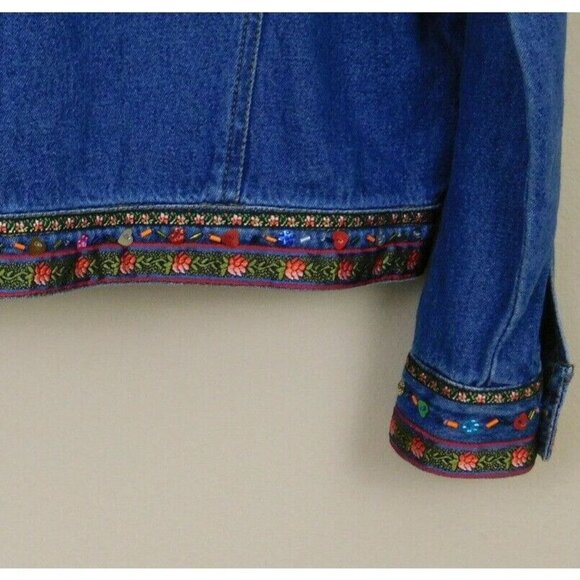 New Direction Womens Dark Wash Denim Jacket Bead Sequin Embellished Size Small - Picture 4 of 8